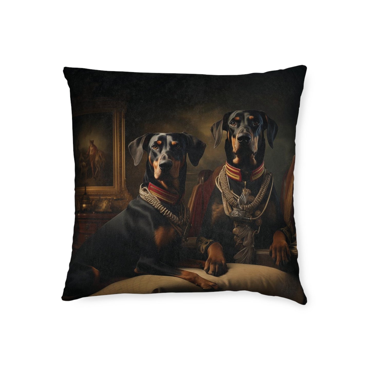 Square Pillow with Art Deco Doberman Design - Hobbster