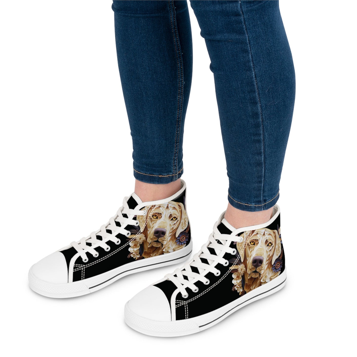 Women's High-Top Trainers featuring a Labrador Paper Quilling Effect Design - Hobbster