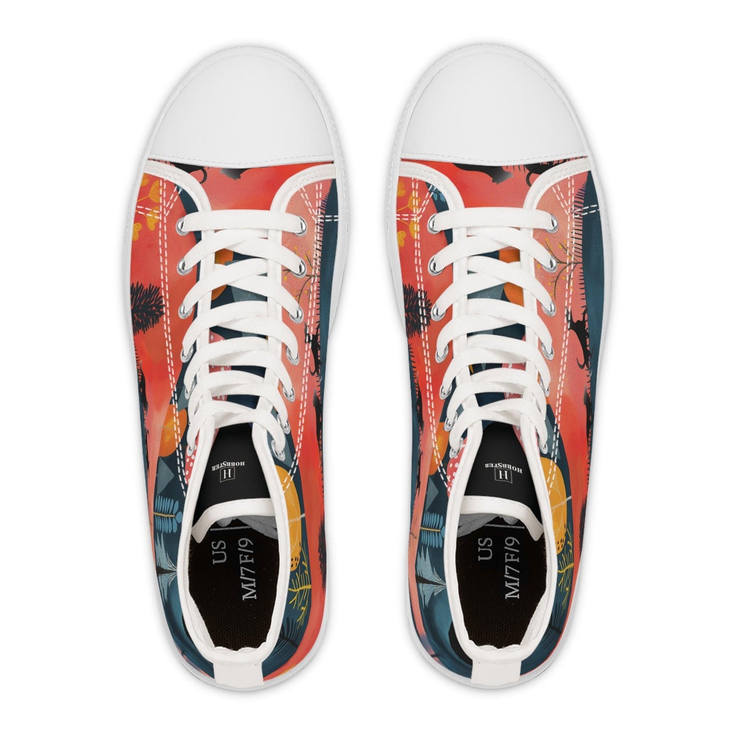 Women's High-Top Trainers featuring Cottage Core Style Dogs Running Free Design - Hobbster