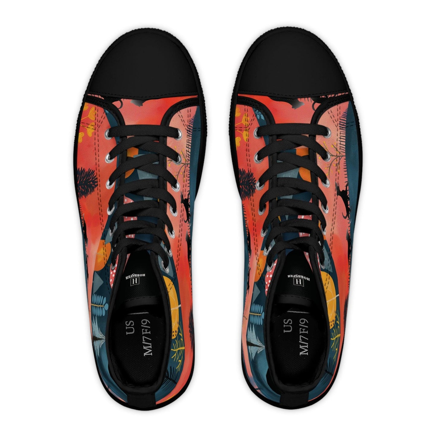 Women's High-Top Trainers featuring Cottage Core Style Dogs Running Free Design - Hobbster
