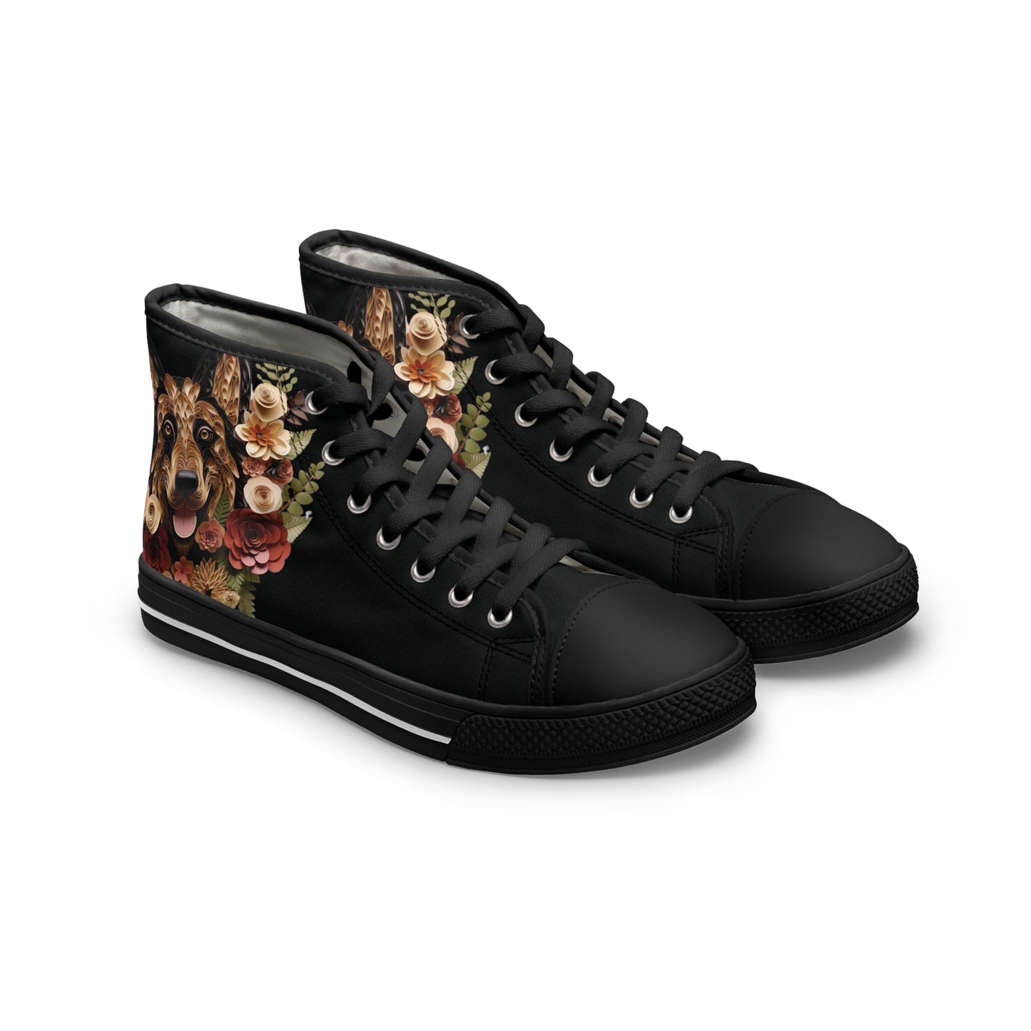 Women's High-Top Trainers featuring German Shepherd Paper Quilling Effect Design - Hobbster