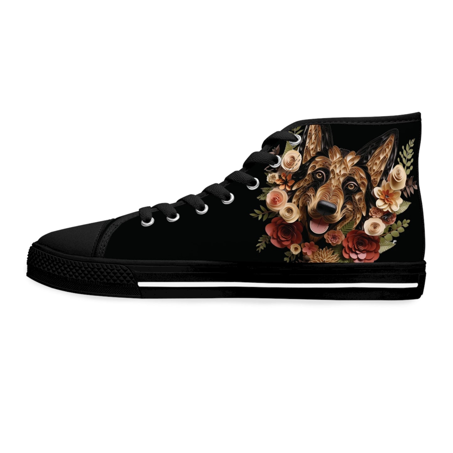 Women's High-Top Trainers featuring German Shepherd Paper Quilling Effect Design - Hobbster