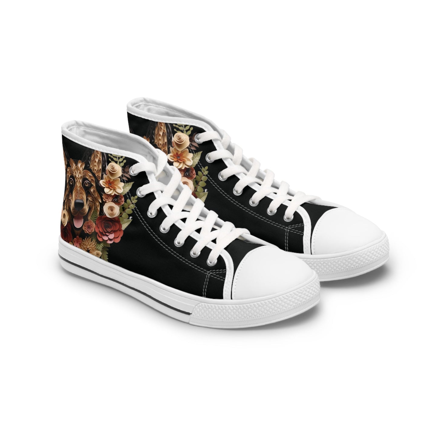 Women's High-Top Trainers featuring German Shepherd Paper Quilling Effect Design - Hobbster