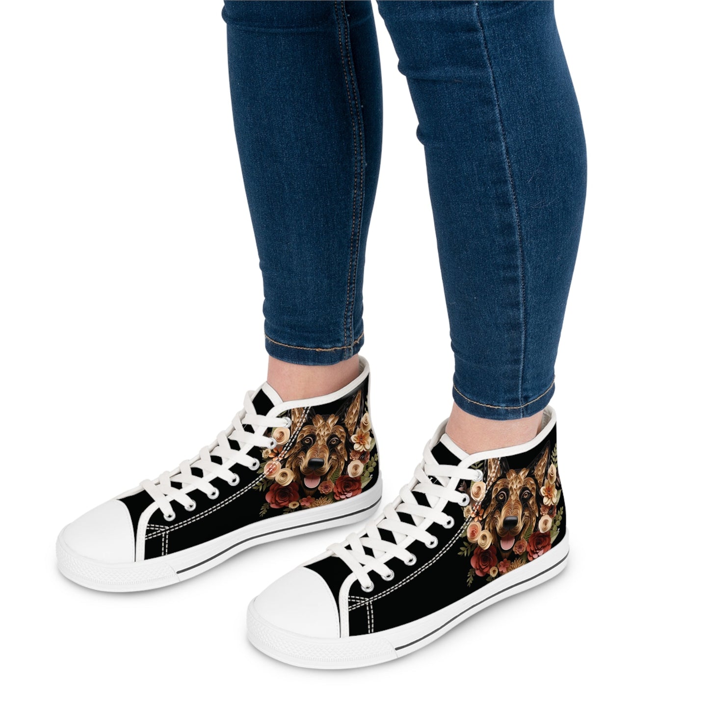 Women's High-Top Trainers featuring German Shepherd Paper Quilling Effect Design - Hobbster