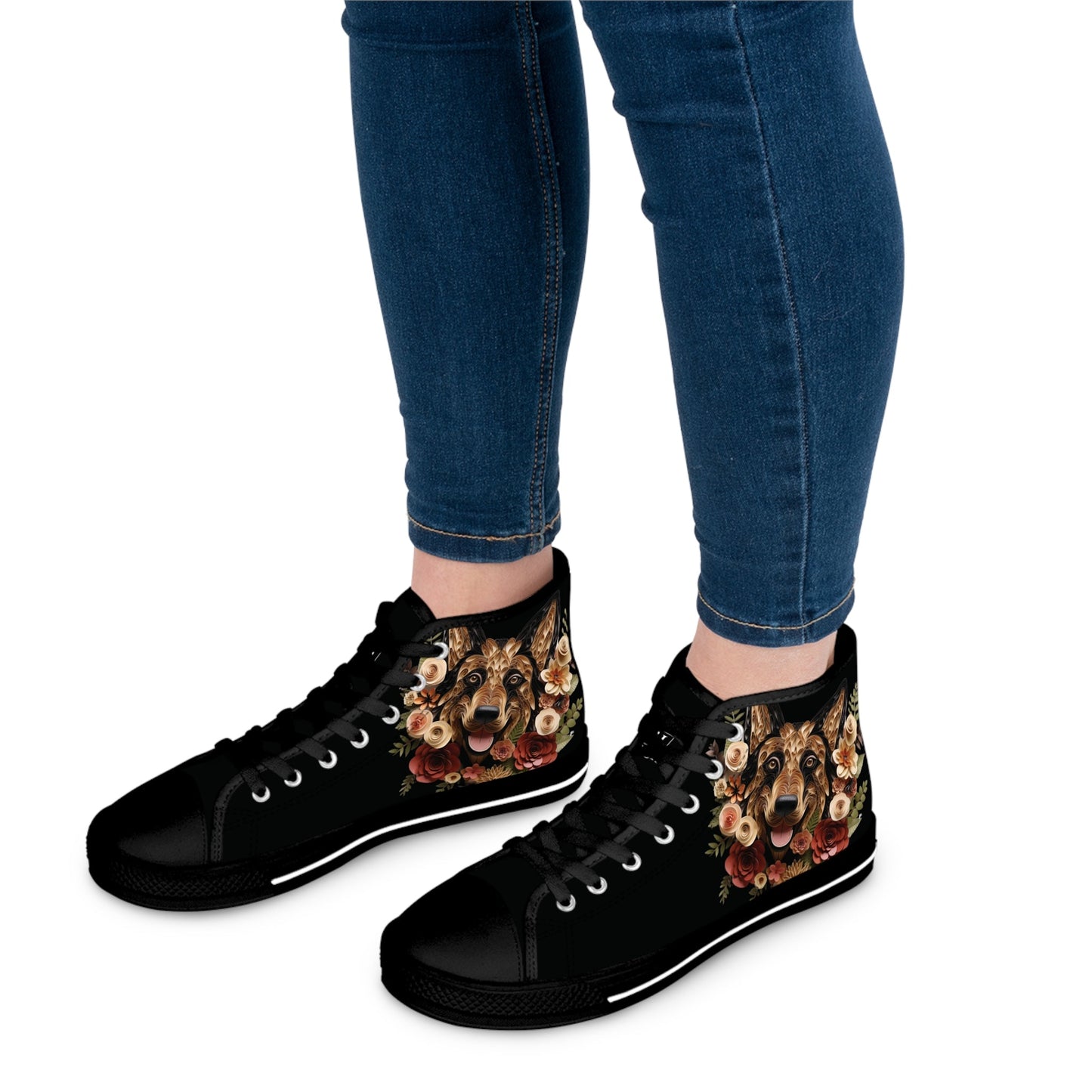 Women's High-Top Trainers featuring German Shepherd Paper Quilling Effect Design - Hobbster