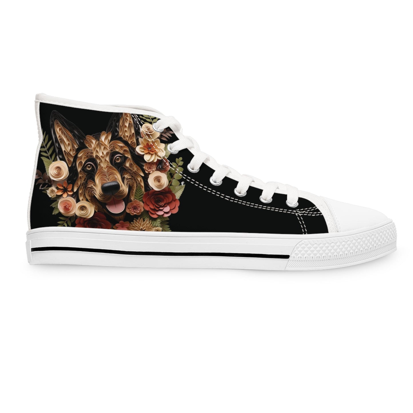 Women's High-Top Trainers featuring German Shepherd Paper Quilling Effect Design - Hobbster