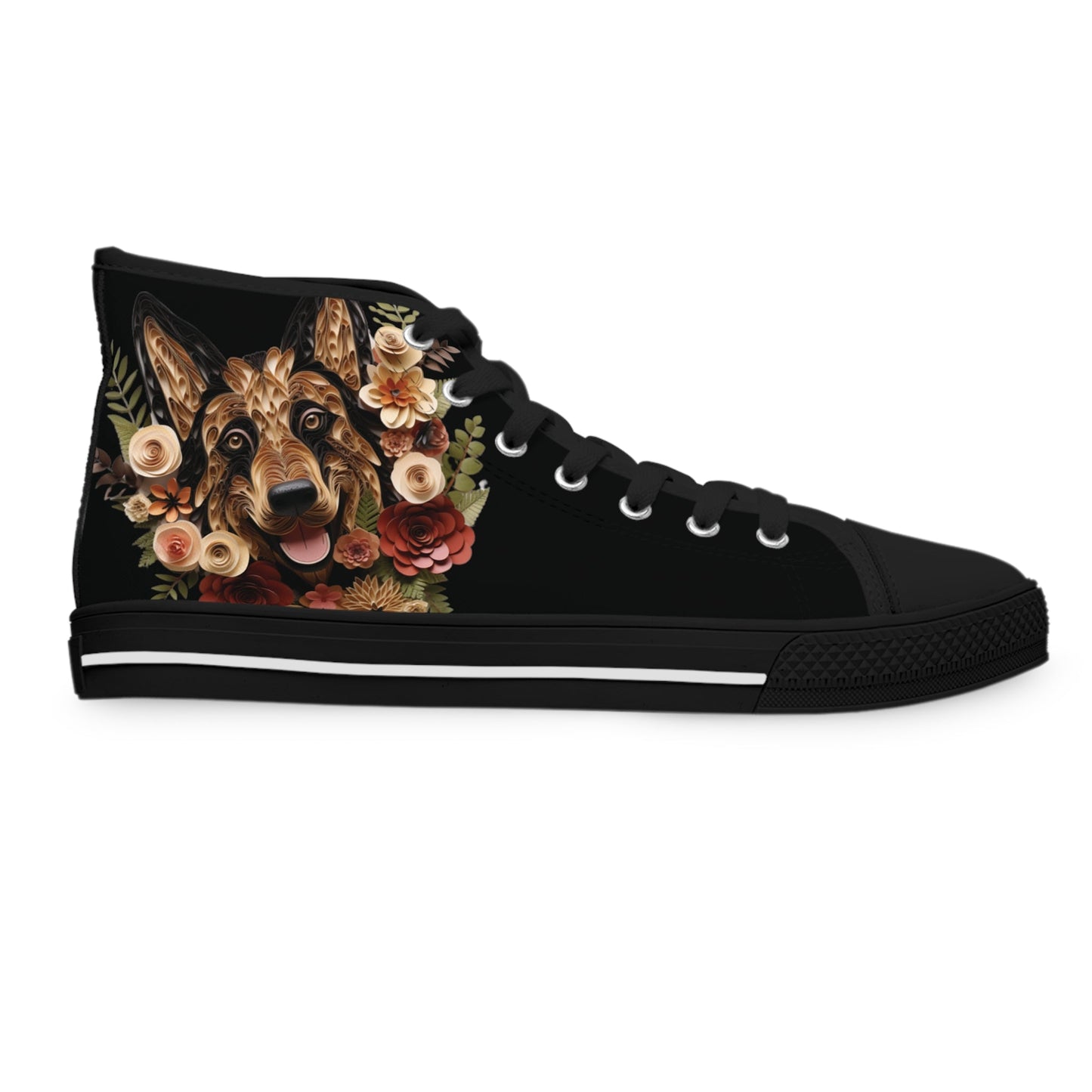Women's High-Top Trainers featuring German Shepherd Paper Quilling Effect Design - Hobbster