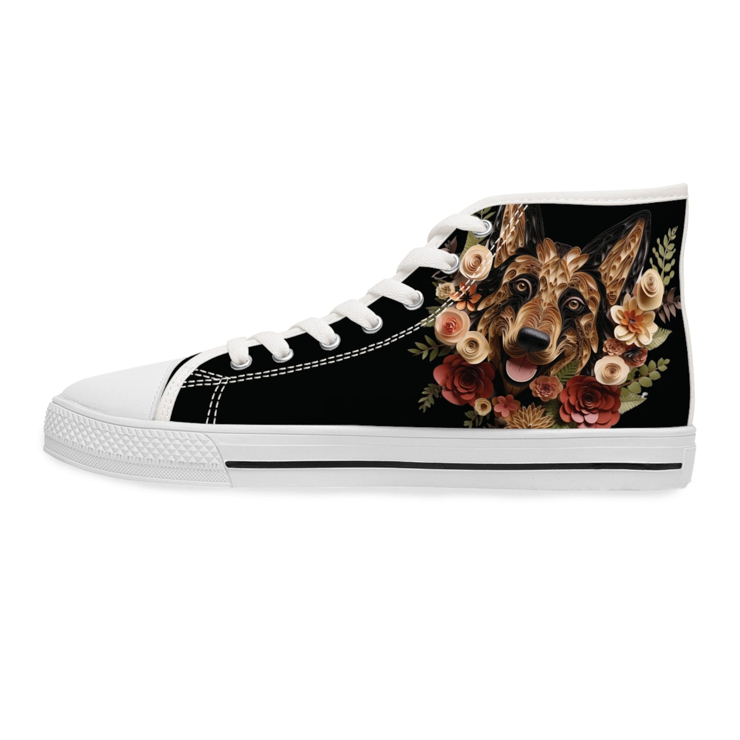 Women's High-Top Trainers featuring German Shepherd Paper Quilling Effect Design - Hobbster