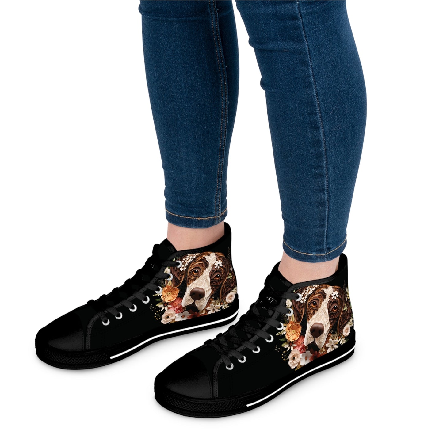 Women's High-Top Trainers featuring German Short Hair Pointer Paper Quilling Effect Design - Hobbster