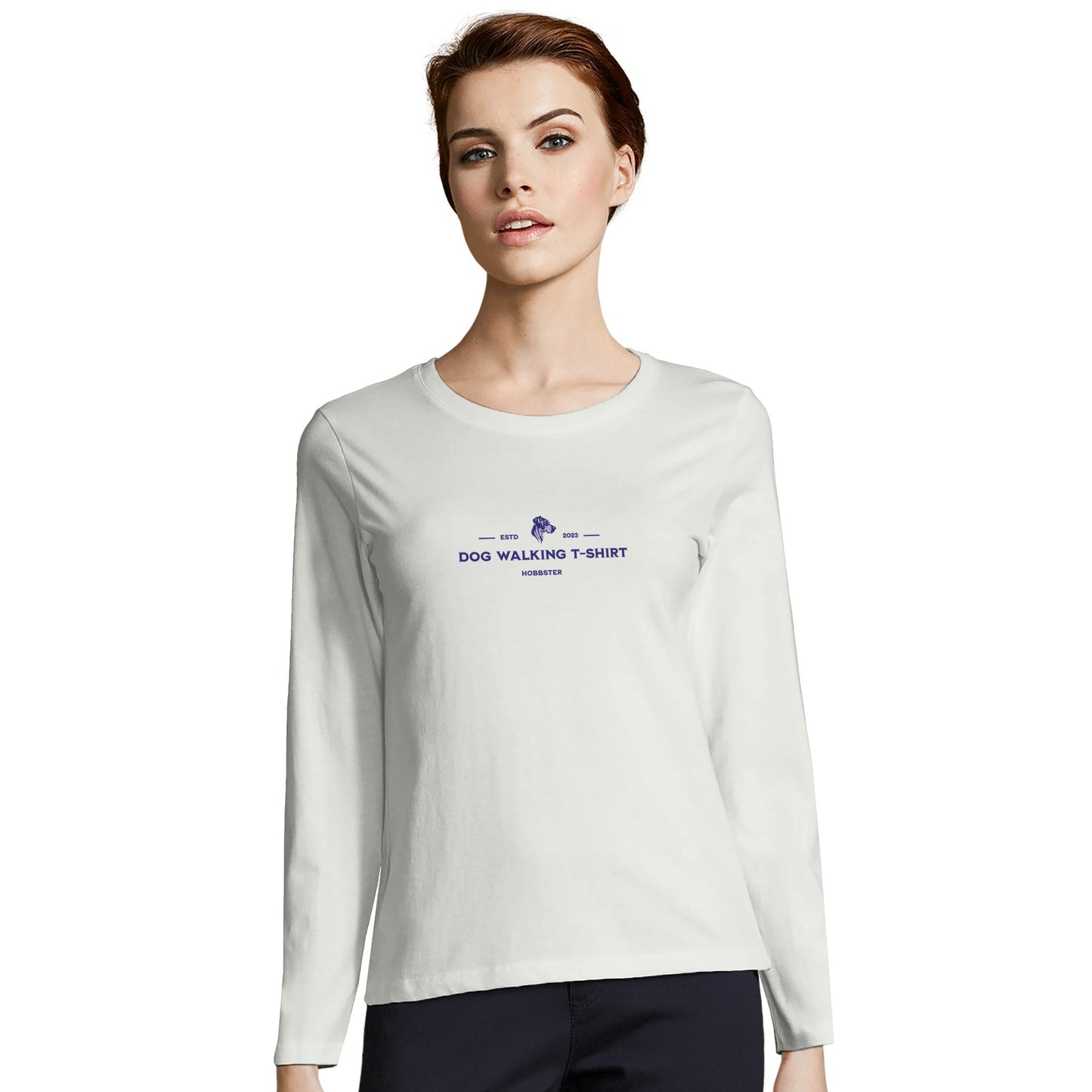 Women's Long Sleeve Fitted T-shirt | Dog Walking - Hobbster