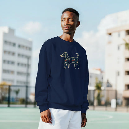 Retro Folk-Art Blue Dog Men's Crewneck Sweatshirt - Hobbster