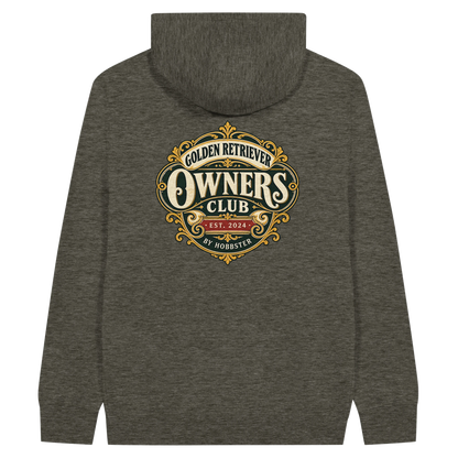 Golden Retriever Owners Club men's zip hoodie in Charcoal Heather, back view with the Golden Retriever crest