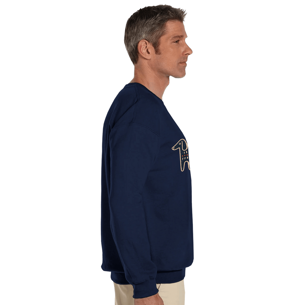 Retro Folk-Art Blue Dog Men's Crewneck Sweatshirt - Hobbster