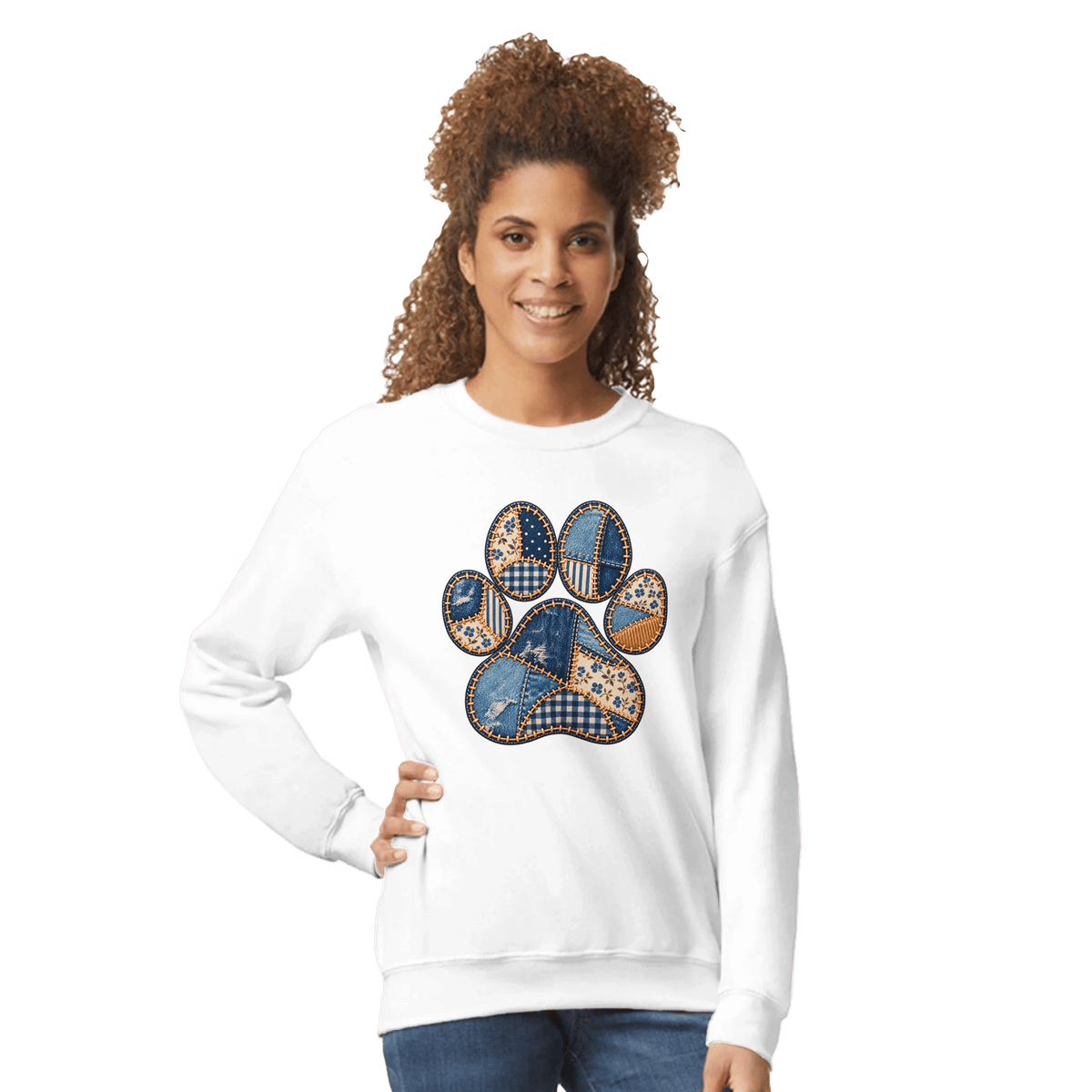 Faux Patchwork Dog Women's Crewneck Sweatshirt - Hobbster