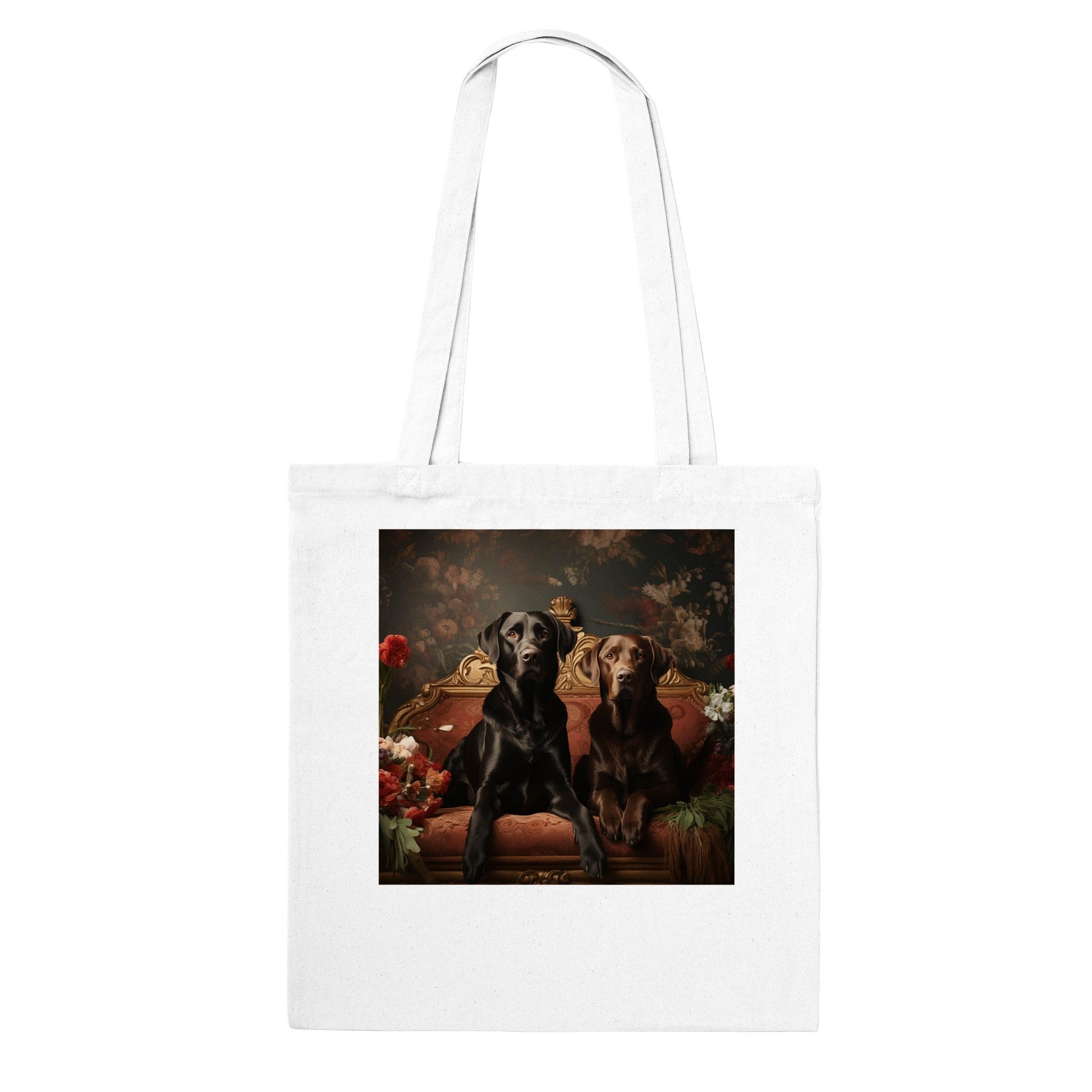 100% Cotton Classic Tote Bag Featuring Art Deco Flower Labrador Design - Hobbster