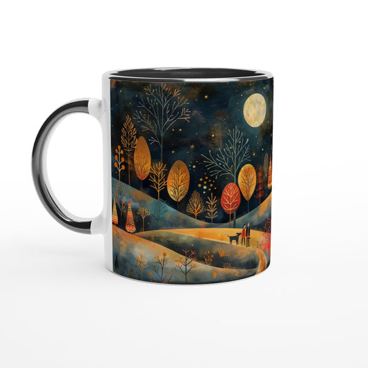 11oz Ceramic Mug With Cottage Core Night Time Dog Walking Design - Hobbster