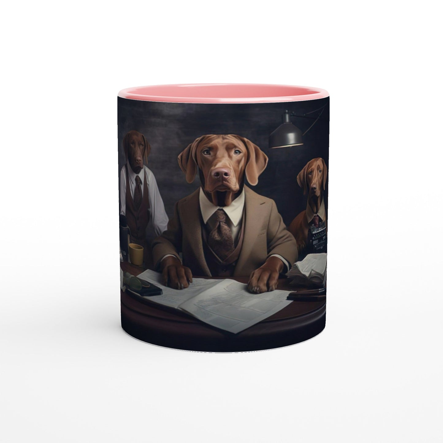 11oz Two-Tone Coffee Mug with vintage design of Hungarian Vizslas - Hobbster