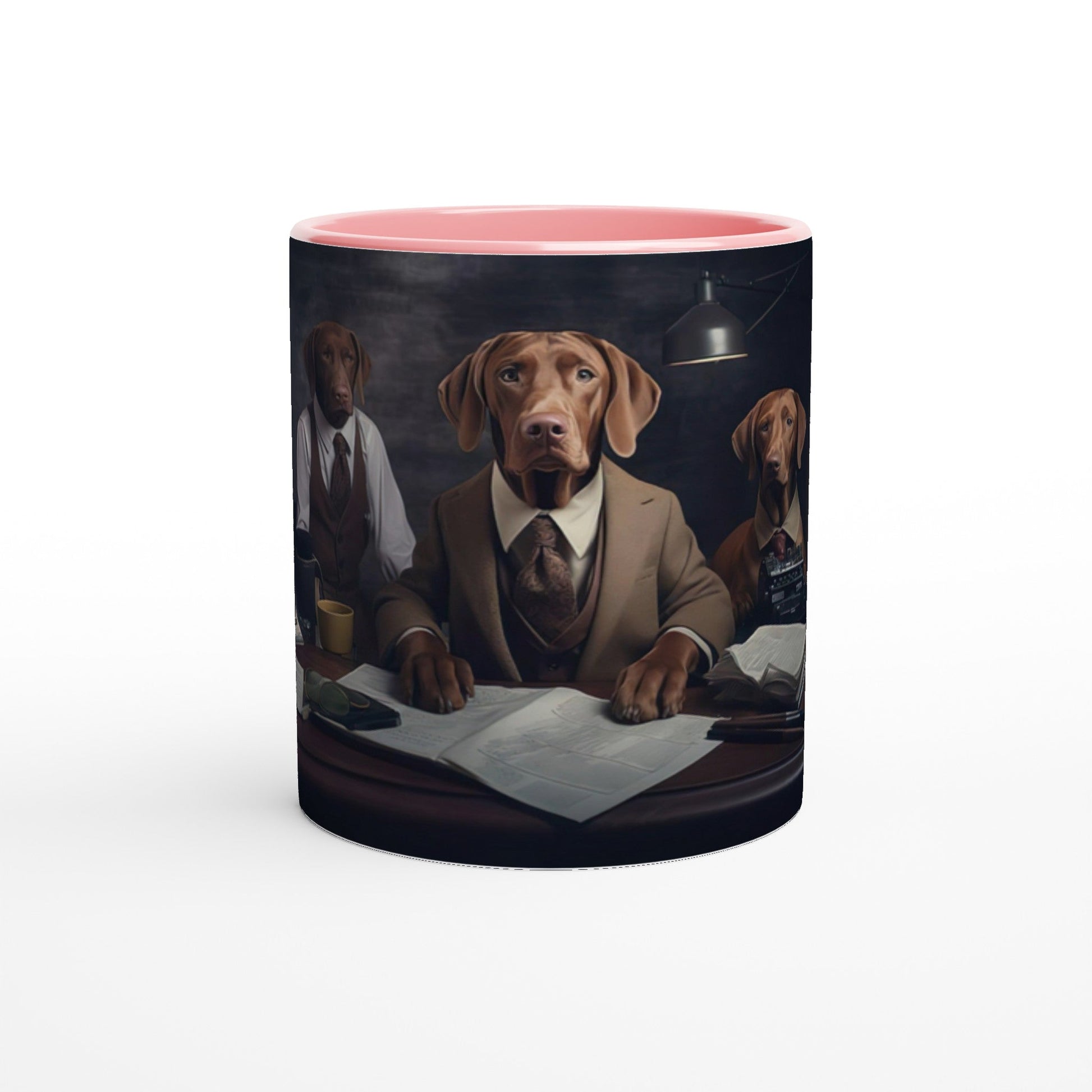 11oz Two-Tone Coffee Mug with vintage design of Hungarian Vizslas - Hobbster