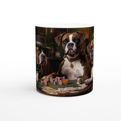 11oz Two-Tone Coffee Mugs with vintage design of Boxer Dogs Playing Cards - Hobbster