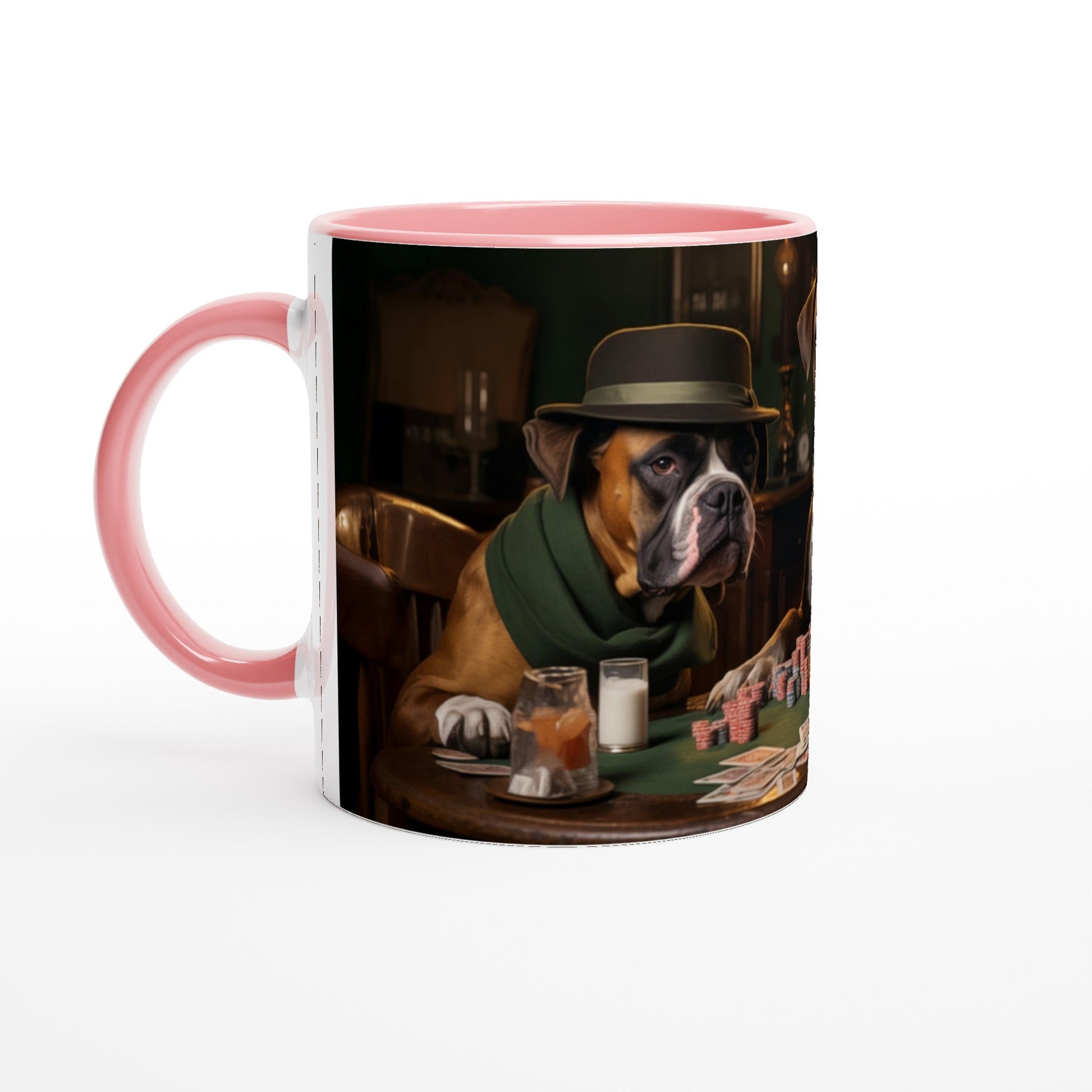 11oz Two-Tone Coffee Mugs with vintage design of Boxer Dogs Playing Cards - Hobbster