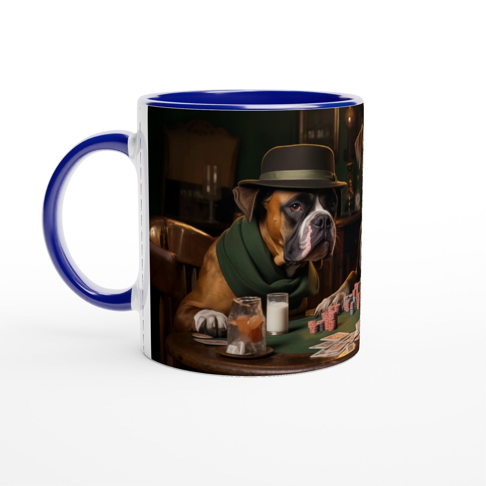 11oz Two-Tone Coffee Mugs with vintage design of Boxer Dogs Playing Cards - Hobbster