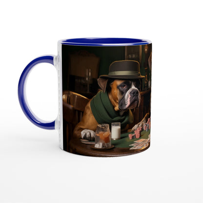 11oz Two-Tone Coffee Mugs with vintage design of Boxer Dogs Playing Cards - Hobbster