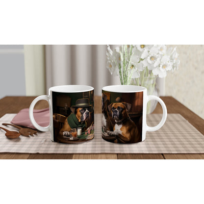 11oz Two-Tone Coffee Mugs with vintage design of Boxer Dogs Playing Cards - Hobbster