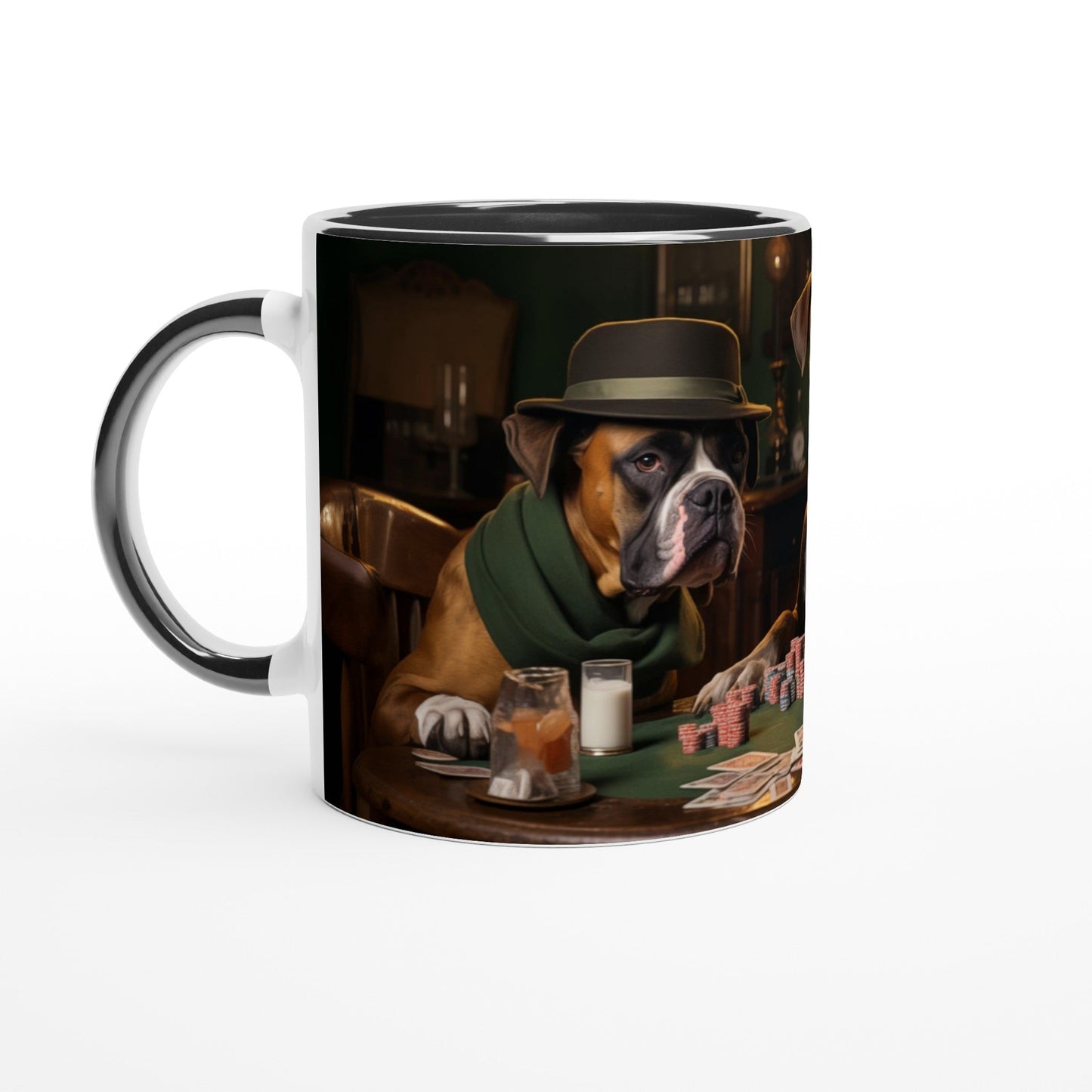 11oz Two-Tone Coffee Mugs with vintage design of Boxer Dogs Playing Cards - Hobbster