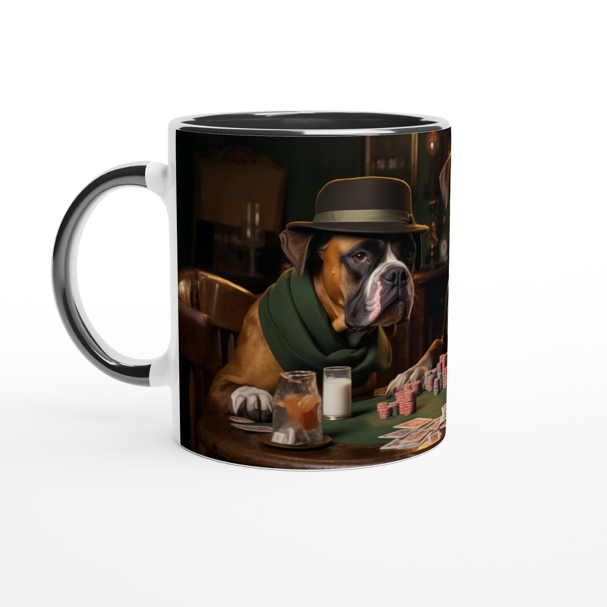 11oz Two-Tone Coffee Mugs with vintage design of Boxer Dogs Playing Cards - Hobbster