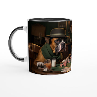 11oz Two-Tone Coffee Mugs with vintage design of Boxer Dogs Playing Cards - Hobbster