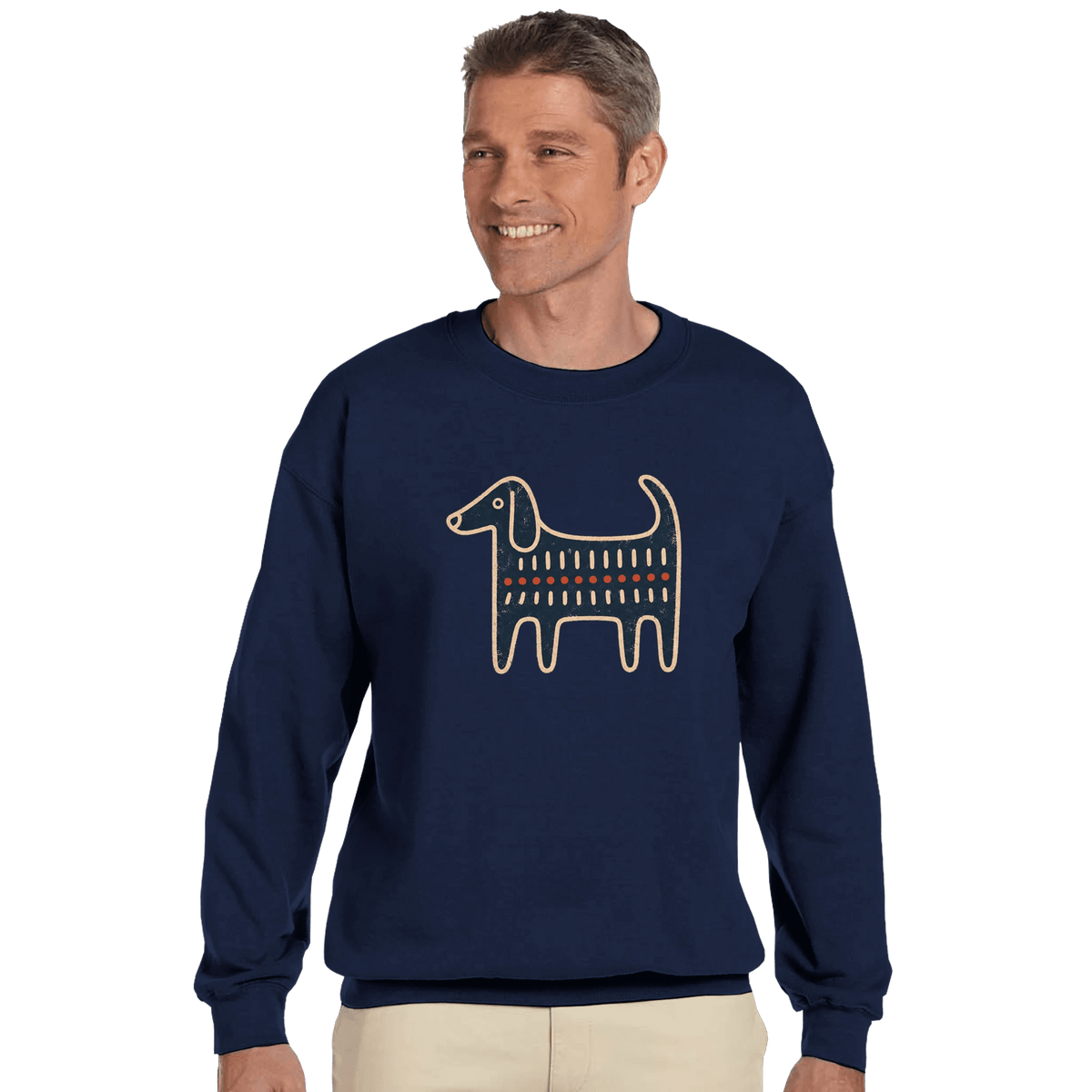 Retro Folk-Art Blue Dog Men's Crewneck Sweatshirt - Hobbster