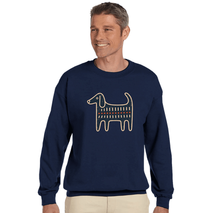 Retro Folk-Art Blue Dog Men's Crewneck Sweatshirt - Hobbster