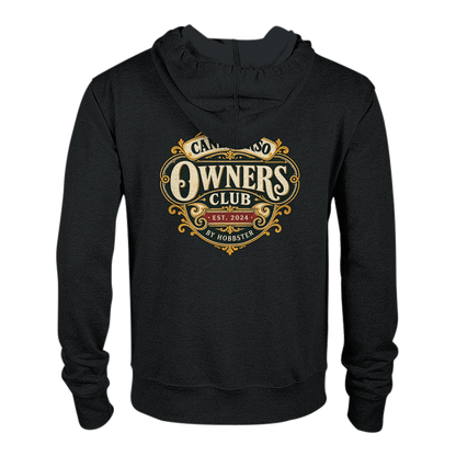 Cane Corso Owners Club women's zip hoodie in Black, back view with the Cane Corso crest