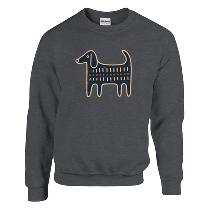 Retro Folk-Art Blue Dog Men's Crewneck Sweatshirt - Hobbster