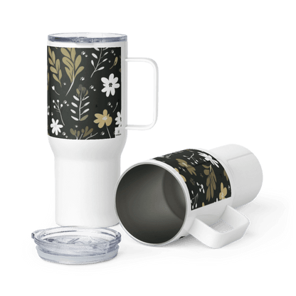 25oz Travel Mug with a Handle - Boho Flower and Paw Print Design [Green] - Hobbster