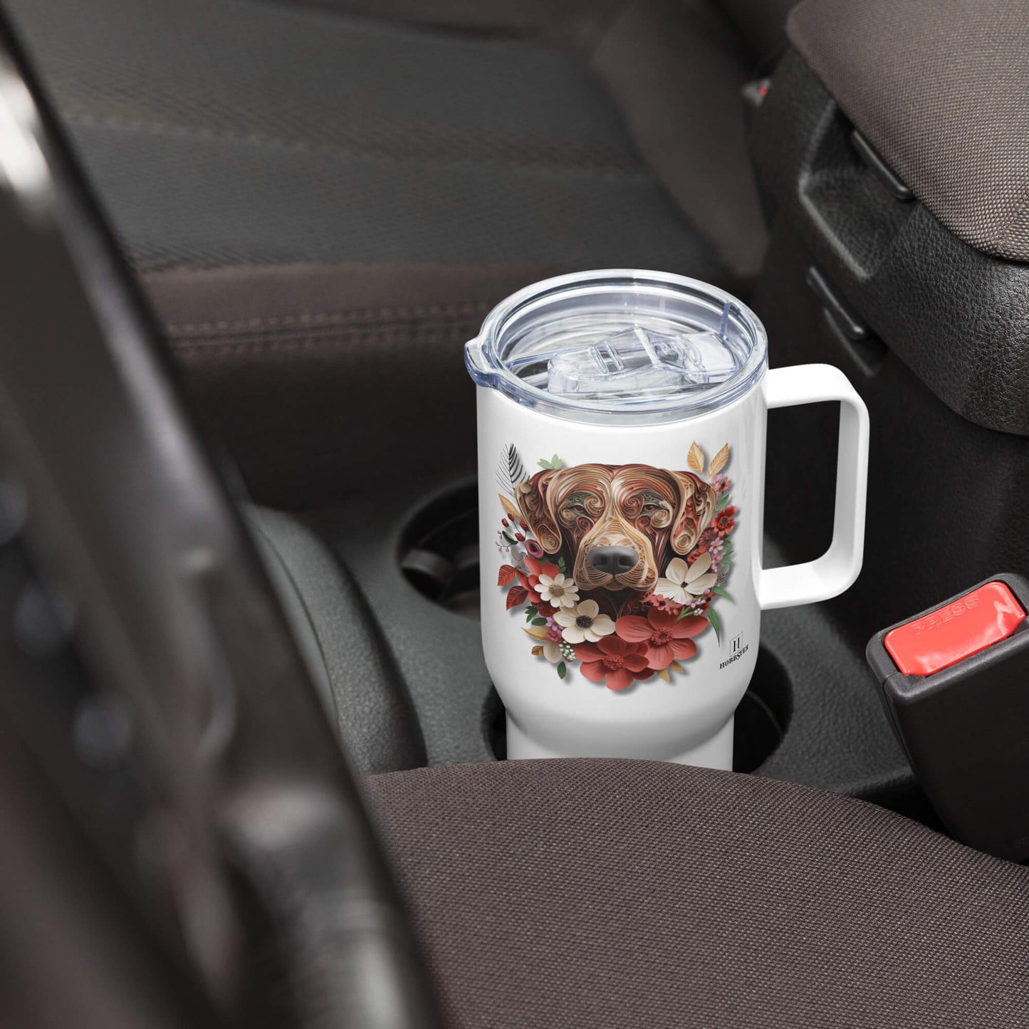 25oz Travel Mug with a Handle - Rhodesian Ridgeback Paper Quilling Design - Hobbster