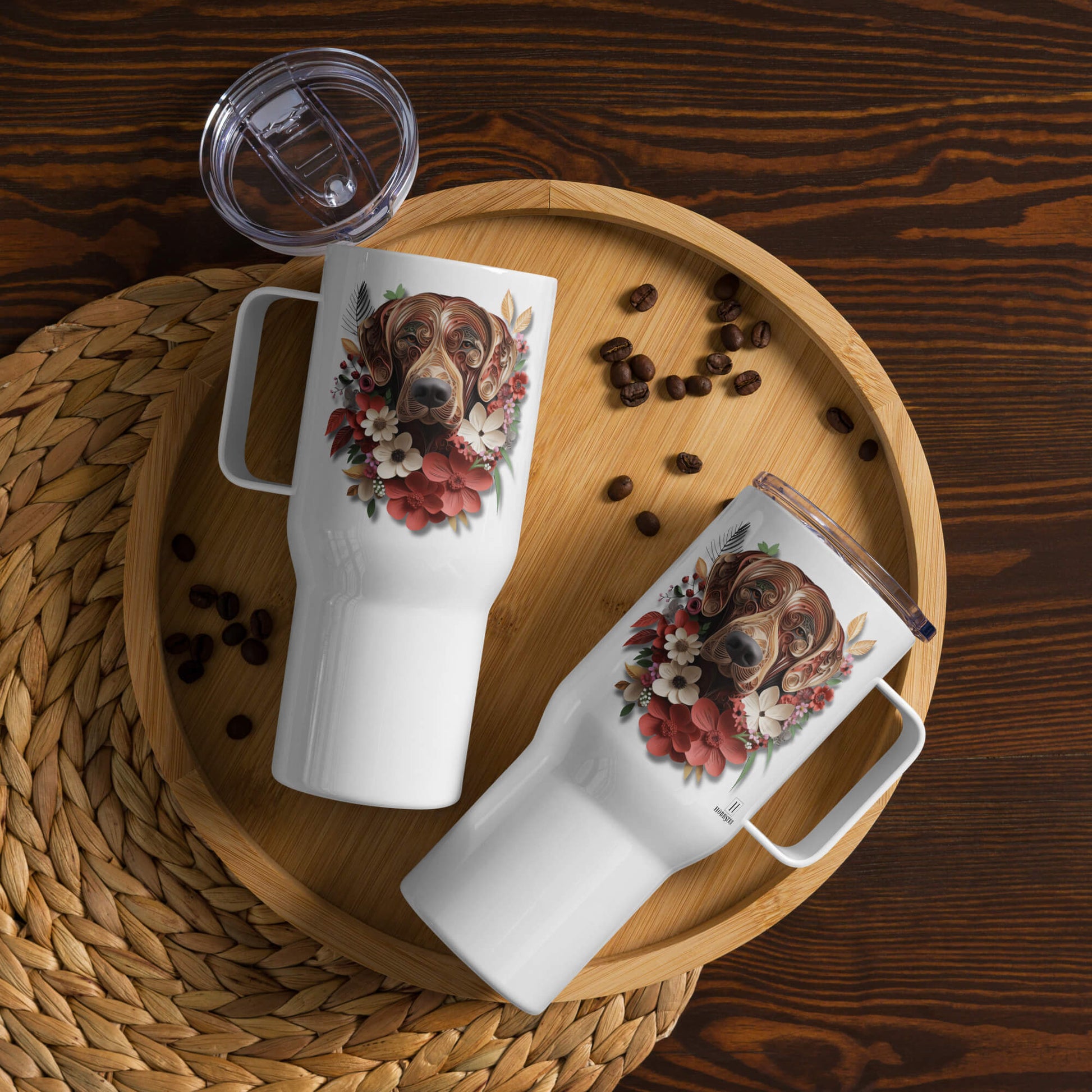 25oz Travel Mug with a Handle - Rhodesian Ridgeback Paper Quilling Design - Hobbster