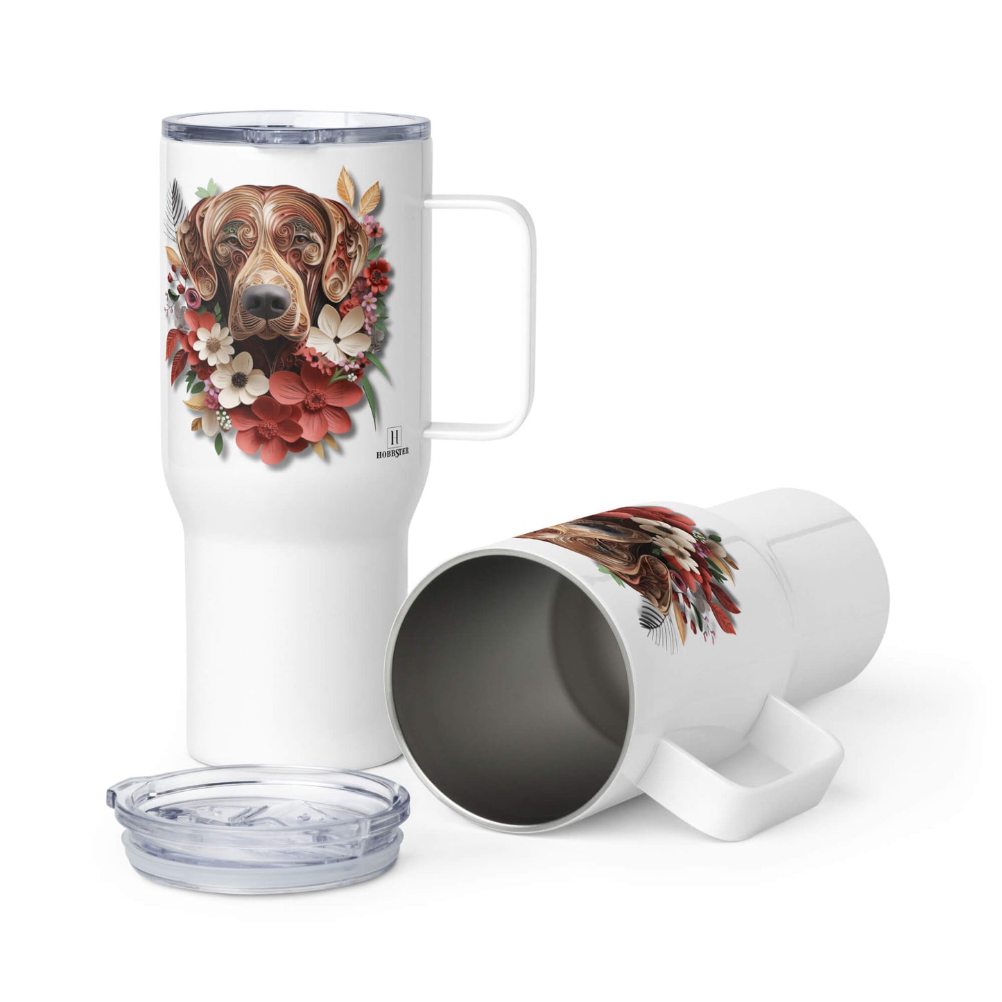 25oz Travel Mug with a Handle - Rhodesian Ridgeback Paper Quilling Design - Hobbster
