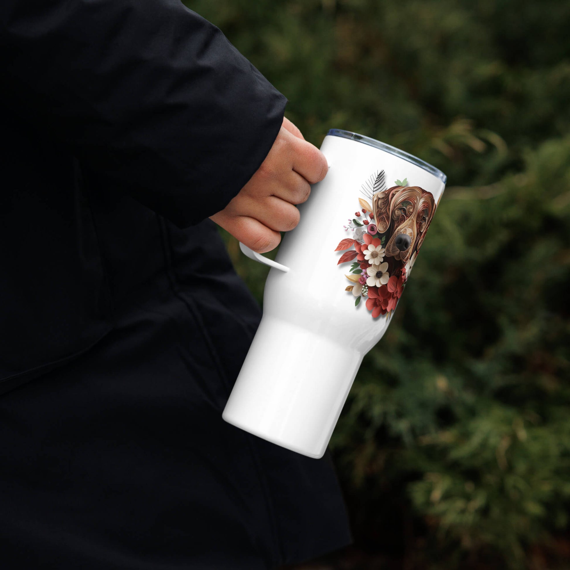 25oz Travel Mug with a Handle - Rhodesian Ridgeback Paper Quilling Design - Hobbster