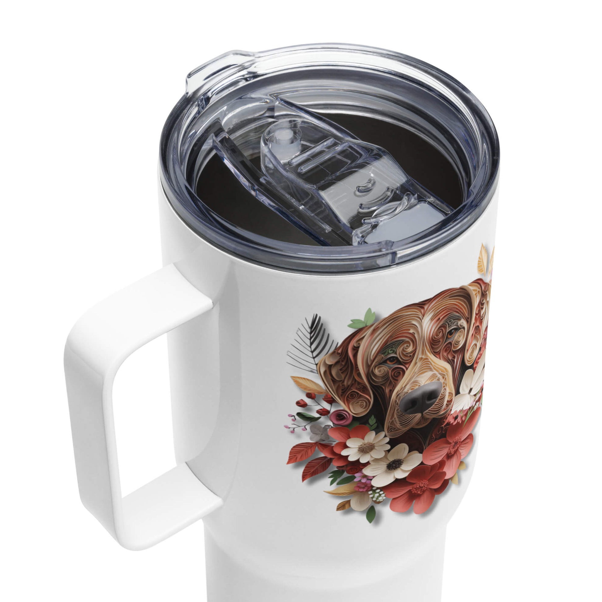 25oz Travel Mug with a Handle - Rhodesian Ridgeback Paper Quilling Design - Hobbster