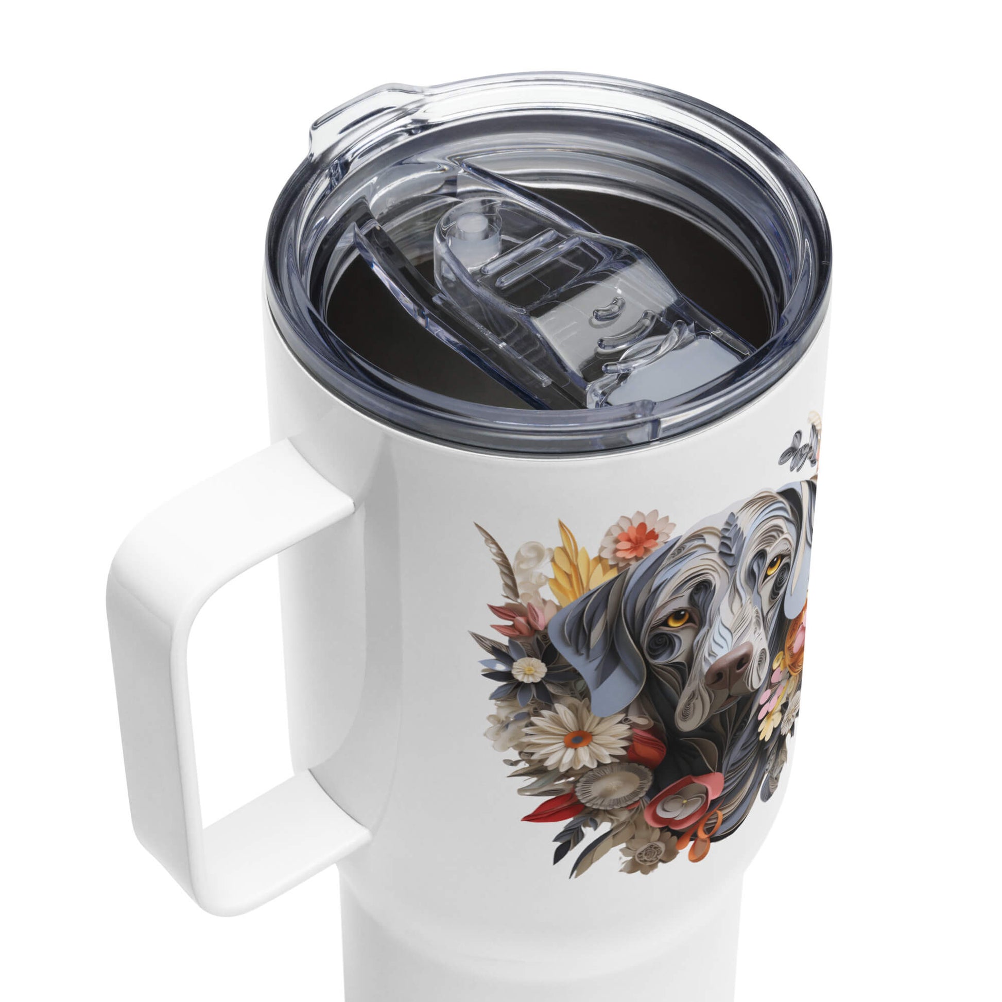 25oz Travel Mug with a Handle - Weimaraner Paper Quilling Design - Hobbster
