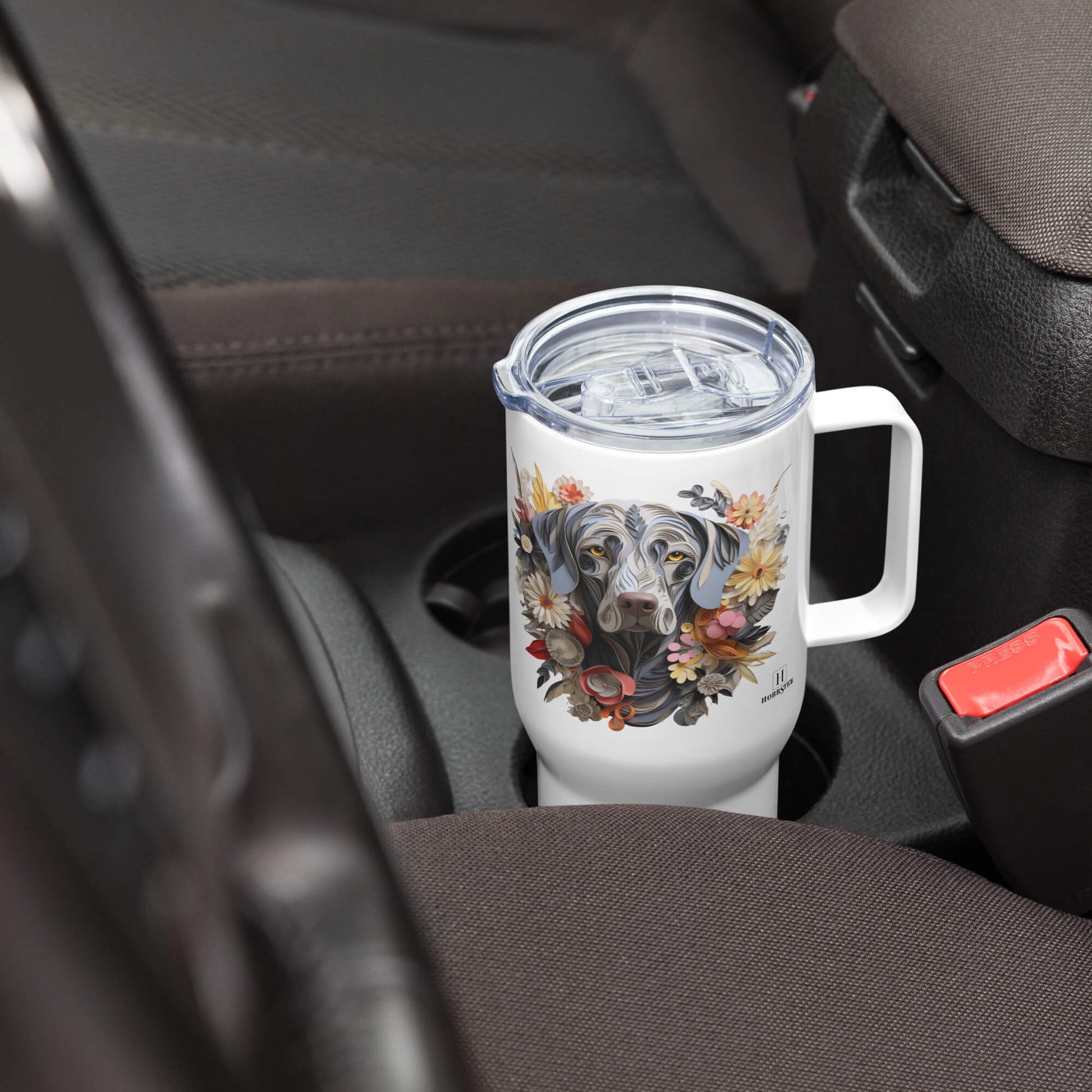 25oz Travel Mug with a Handle - Weimaraner Paper Quilling Design - Hobbster