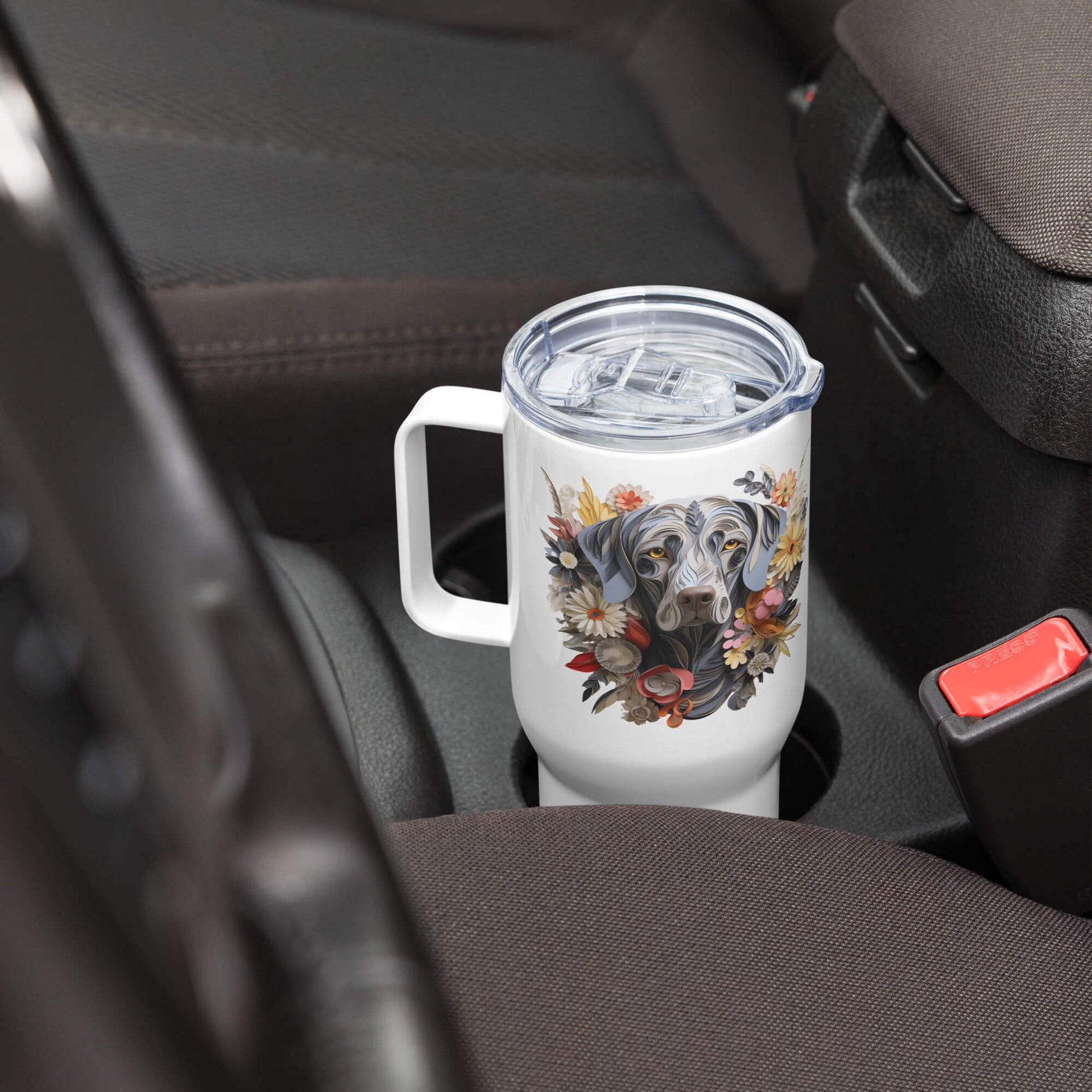 25oz Travel Mug with a Handle - Weimaraner Paper Quilling Design - Hobbster