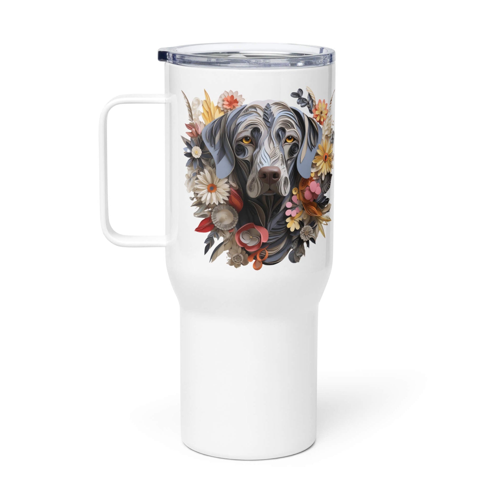25oz Travel Mug with a Handle - Weimaraner Paper Quilling Design - Hobbster