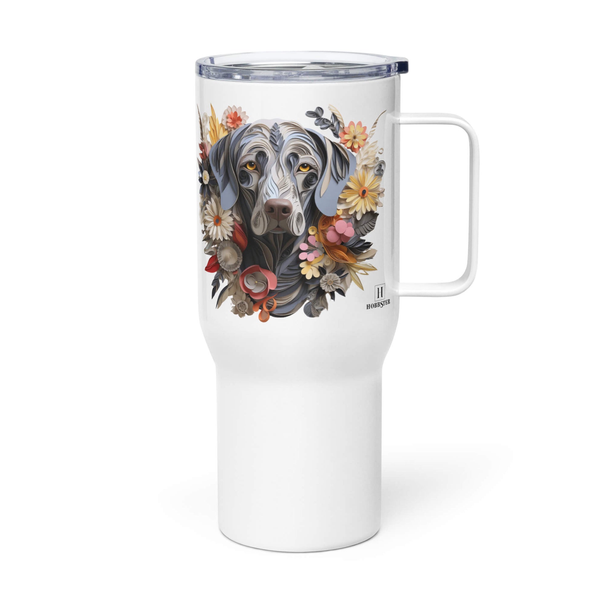 25oz Travel Mug with a Handle - Weimaraner Paper Quilling Design - Hobbster