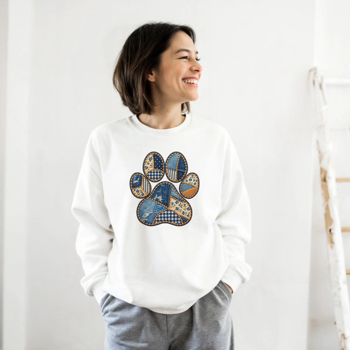 Faux Patchwork Dog Women's Crewneck Sweatshirt - Hobbster