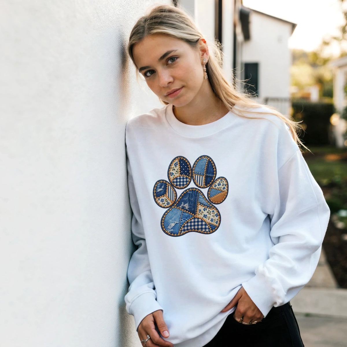 Faux Patchwork Dog Women's Crewneck Sweatshirt - Hobbster