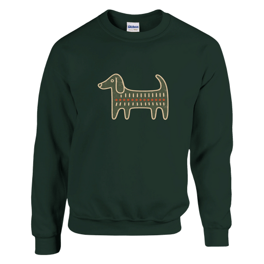 Retro Folk-Art Green Dog Men's Crewneck Sweatshirt - Hobbster