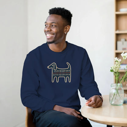Retro Folk-Art Blue Dog Men's Crewneck Sweatshirt - Hobbster