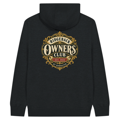 Rhodesian Ridgeback Owners Club men's zip hoodie in Black, back view with the Rhodesian Ridgeback crest